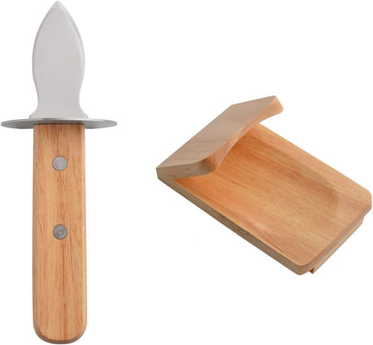 Oyster Knife Shucker Set Oyster Shucking Knife with Wooden holder Oyster Shucking Clamp Seafood Tools (Black)