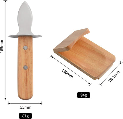 Oyster Knife Shucker Set Oyster Shucking Knife with Wooden holder Oyster Shucking Clamp Seafood Tools (Black)