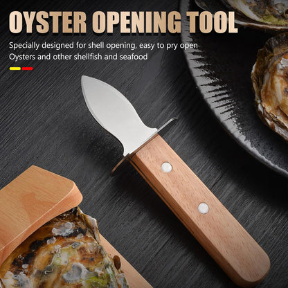 Oyster Knife Shucker Set Oyster Shucking Knife with Wooden holder Oyster Shucking Clamp Seafood Tools (Black)