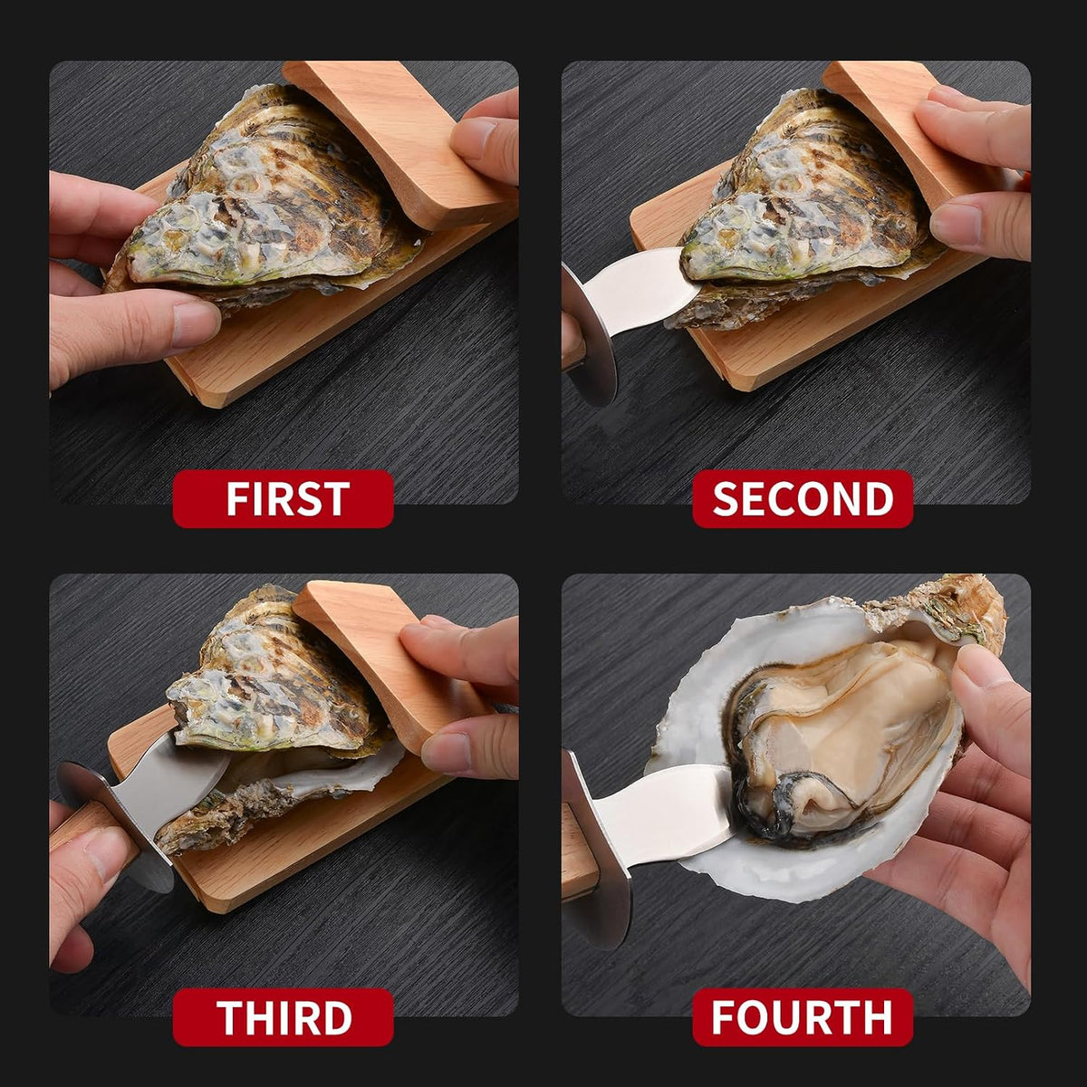 Oyster Knife Shucker Set Oyster Shucking Knife with Wooden holder Oyster Shucking Clamp Seafood Tools (Black)
