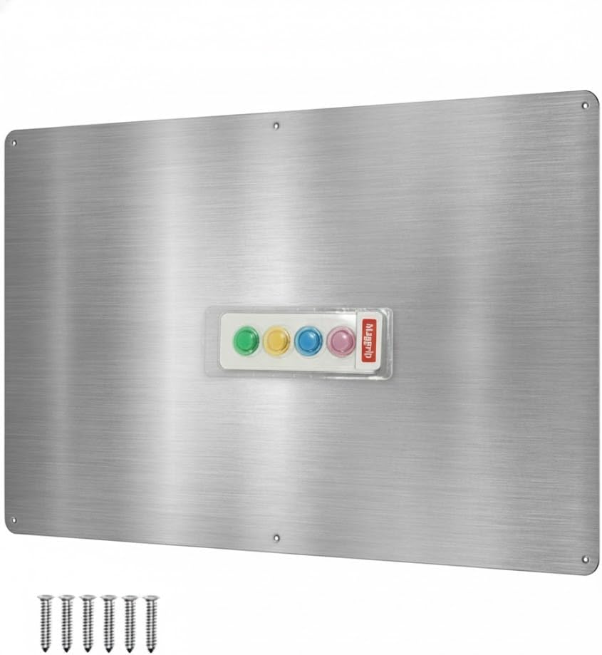 17.5inchX11.5inch Large Stainless Steel Plate for Magnets, 3M Adhesive Back, Mounting Screws, Ideal for Magnetic Shelf, Spice Holders, Colorful Magnets as a Gift. Mount Anywhere! (Silver, 1 Pack)