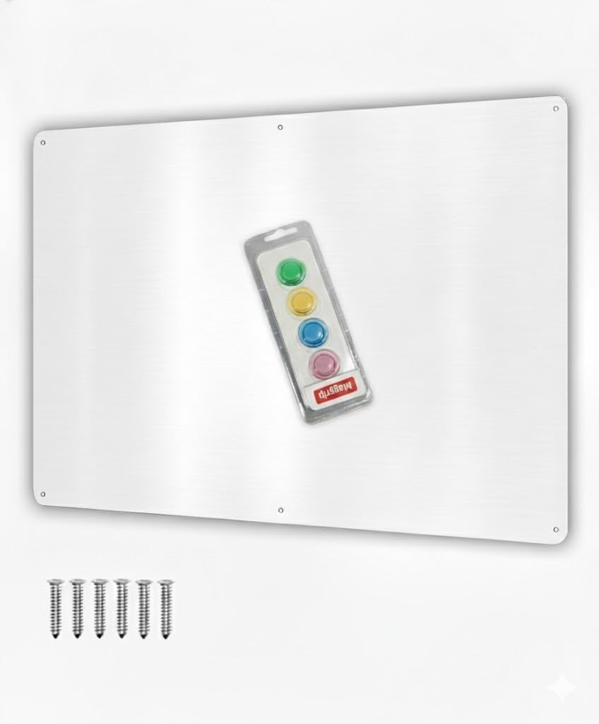 17.5inchX11.5inch Large Stainless Steel Plate for Magnets, 3M Adhesive Back, Mounting Screws, Ideal for Magnetic Shelf, Spice Holders, Colorful Magnets as a Gift. Mount Anywhere! (Silver, 1 Pack)