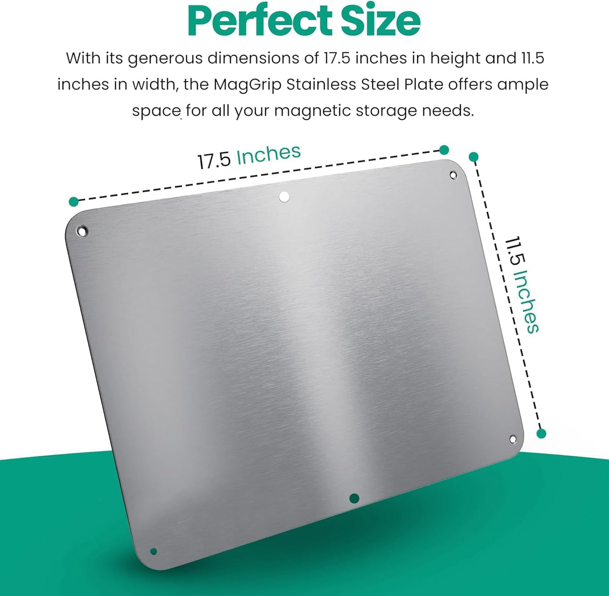 17.5inchX11.5inch Large Stainless Steel Plate for Magnets, 3M Adhesive Back, Mounting Screws, Ideal for Magnetic Shelf, Spice Holders, Colorful Magnets as a Gift. Mount Anywhere! (Silver, 1 Pack)