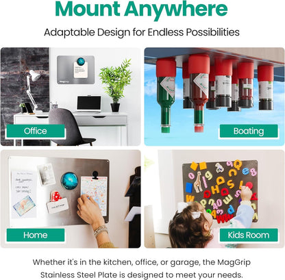 17.5inchX11.5inch Large Stainless Steel Plate for Magnets, 3M Adhesive Back, Mounting Screws, Ideal for Magnetic Shelf, Spice Holders, Colorful Magnets as a Gift. Mount Anywhere! (Silver, 1 Pack)