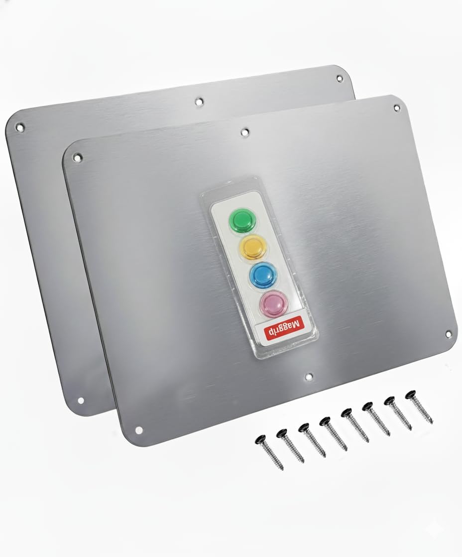 17.5inchX11.5inch Large Stainless Steel Plate for Magnets, 3M Adhesive Back, Mounting Screws, Ideal for Magnetic Shelf, Spice Holders, Colorful Magnets as a Gift. Mount Anywhere! (Silver, 1 Pack)