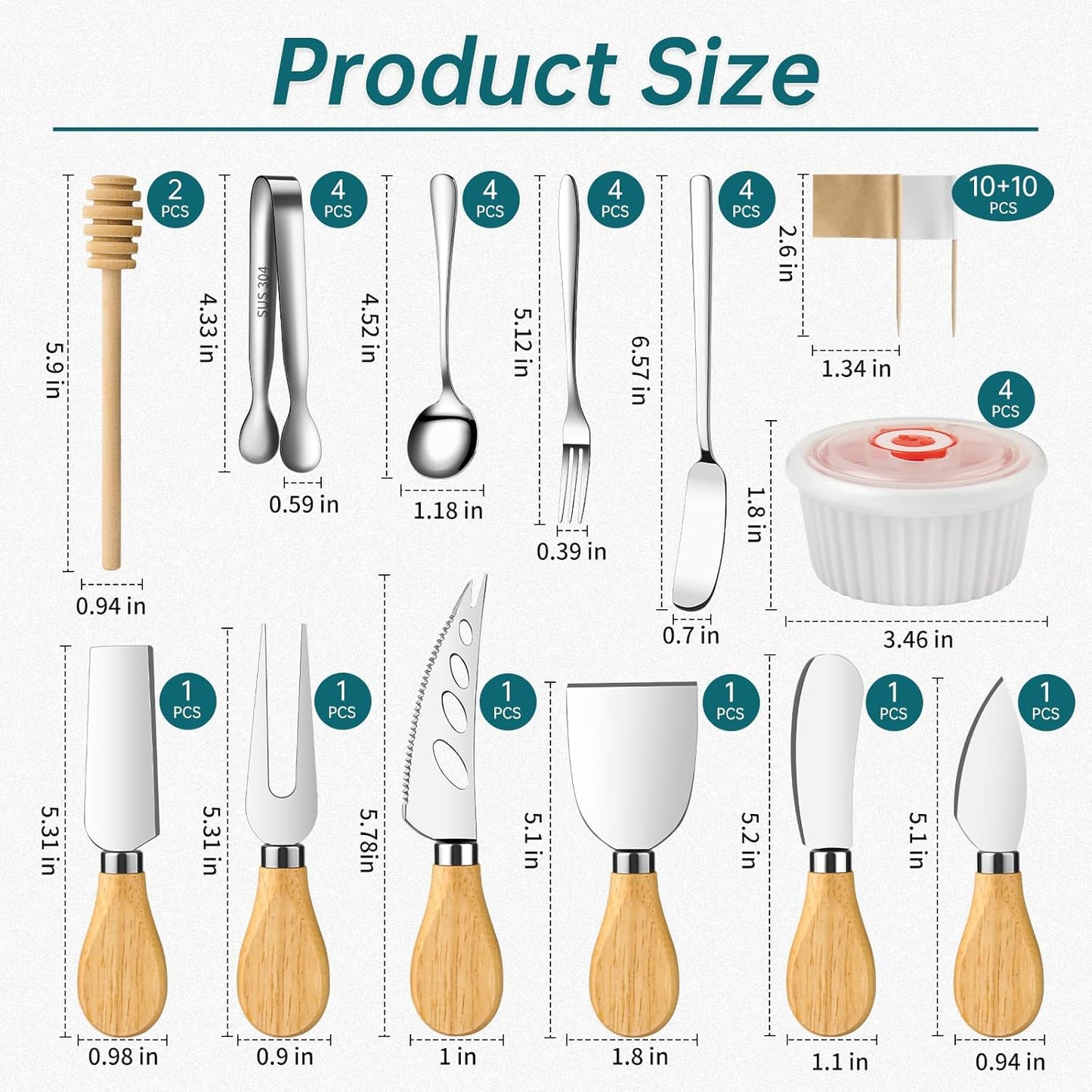 Charcuterie Boards Accessories Bowls Utensils, Cheese Knife Set Mini Butter Spreader, Serving Tongs, Forks, Spoons, Dipping Bowls with Lids, Toothpick Flags, Honey Dippers For Party Platter Making