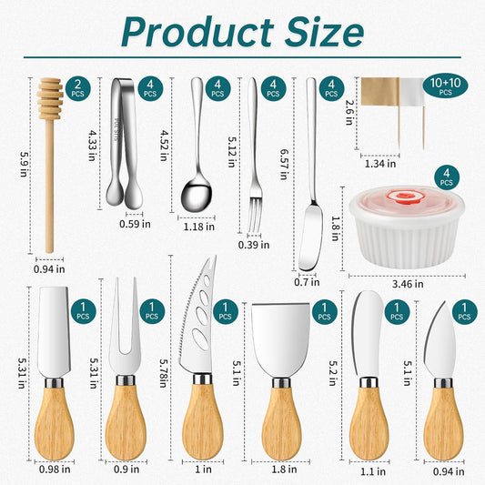 Charcuterie Boards Accessories Bowls Utensils, Cheese Knife Set Mini Butter Spreader, Serving Tongs, Forks, Spoons, Dipping Bowls with Lids, Toothpick Flags, Honey Dippers For Party Platter Making