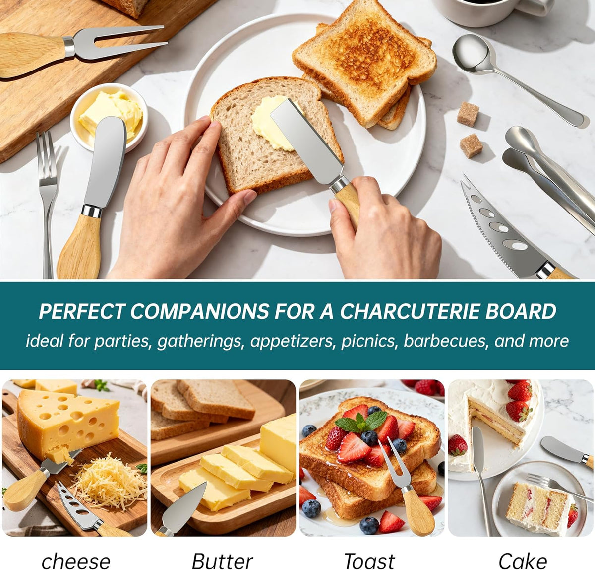 Charcuterie Boards Accessories Bowls Utensils, Cheese Knife Set Mini Butter Spreader, Serving Tongs, Forks, Spoons, Dipping Bowls with Lids, Toothpick Flags, Honey Dippers For Party Platter Making
