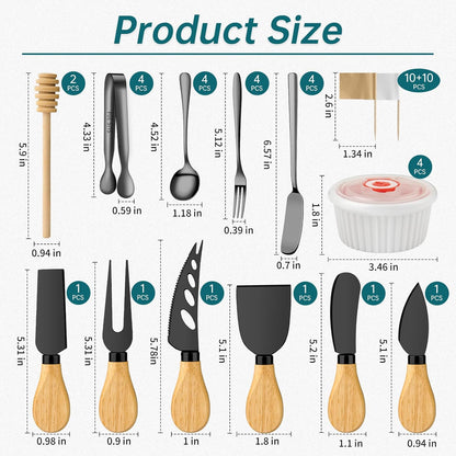 Charcuterie Boards Accessories Bowls Utensils, Cheese Knife Set Mini Butter Spreader, Serving Tongs, Forks, Spoons, Dipping Bowls with Lids, Toothpick Flags, Honey Dippers For Party Platter Making