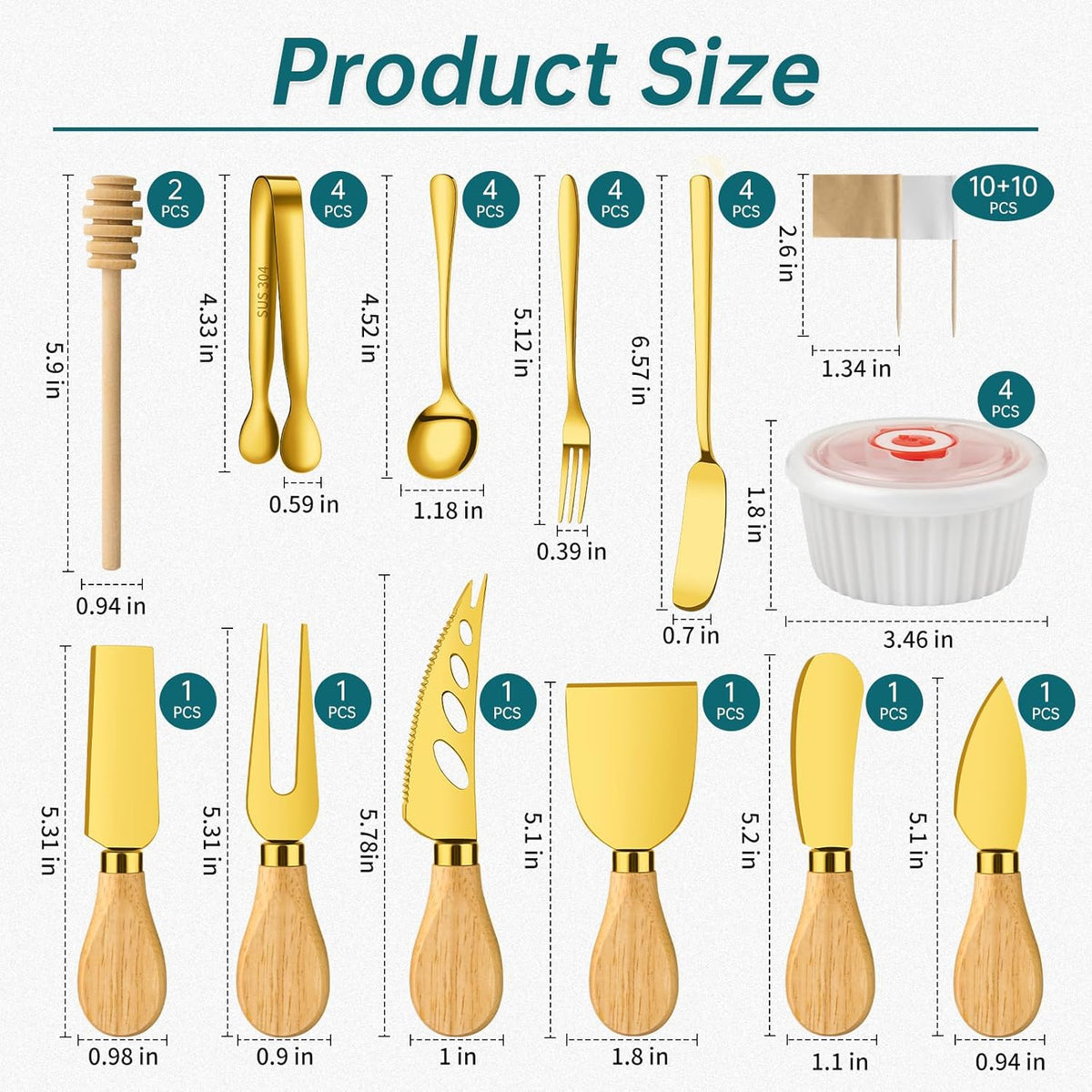 Charcuterie Boards Accessories Bowls Utensils, Cheese Knife Set Mini Butter Spreader, Serving Tongs, Forks, Spoons, Dipping Bowls with Lids, Toothpick Flags, Honey Dippers For Party Platter Making