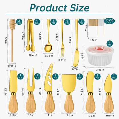 Charcuterie Boards Accessories Bowls Utensils, Cheese Knife Set Mini Butter Spreader, Serving Tongs, Forks, Spoons, Dipping Bowls with Lids, Toothpick Flags, Honey Dippers For Party Platter Making