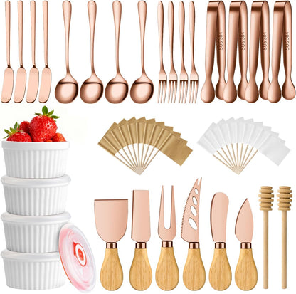 Charcuterie Boards Accessories Bowls Utensils, Cheese Knife Set Mini Butter Spreader, Serving Tongs, Forks, Spoons, Dipping Bowls with Lids, Toothpick Flags, Honey Dippers For Party Platter Making