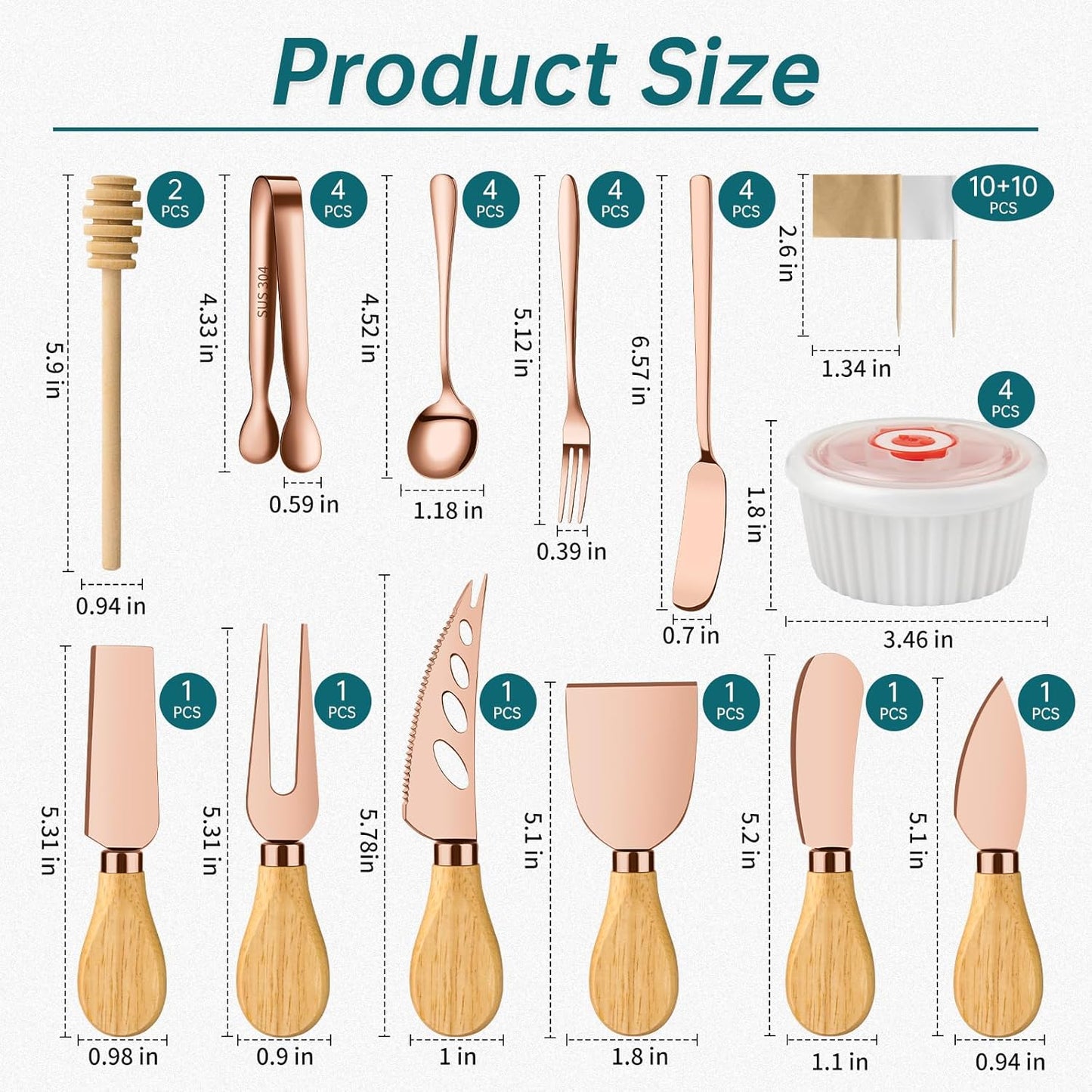 Charcuterie Boards Accessories Bowls Utensils, Cheese Knife Set Mini Butter Spreader, Serving Tongs, Forks, Spoons, Dipping Bowls with Lids, Toothpick Flags, Honey Dippers For Party Platter Making