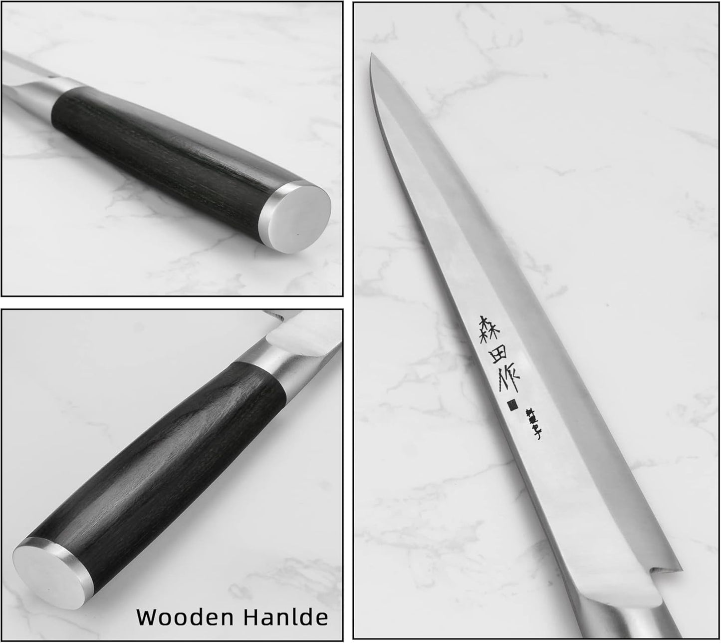 Sushi Knife 9.5 inches(240mm),High Carbon Stainless Steel Blade | Ergonomic Handle,Sashimi Knife/Yanagiba Knife for Cutting Sushi & Sashimi, Fish Filleting
