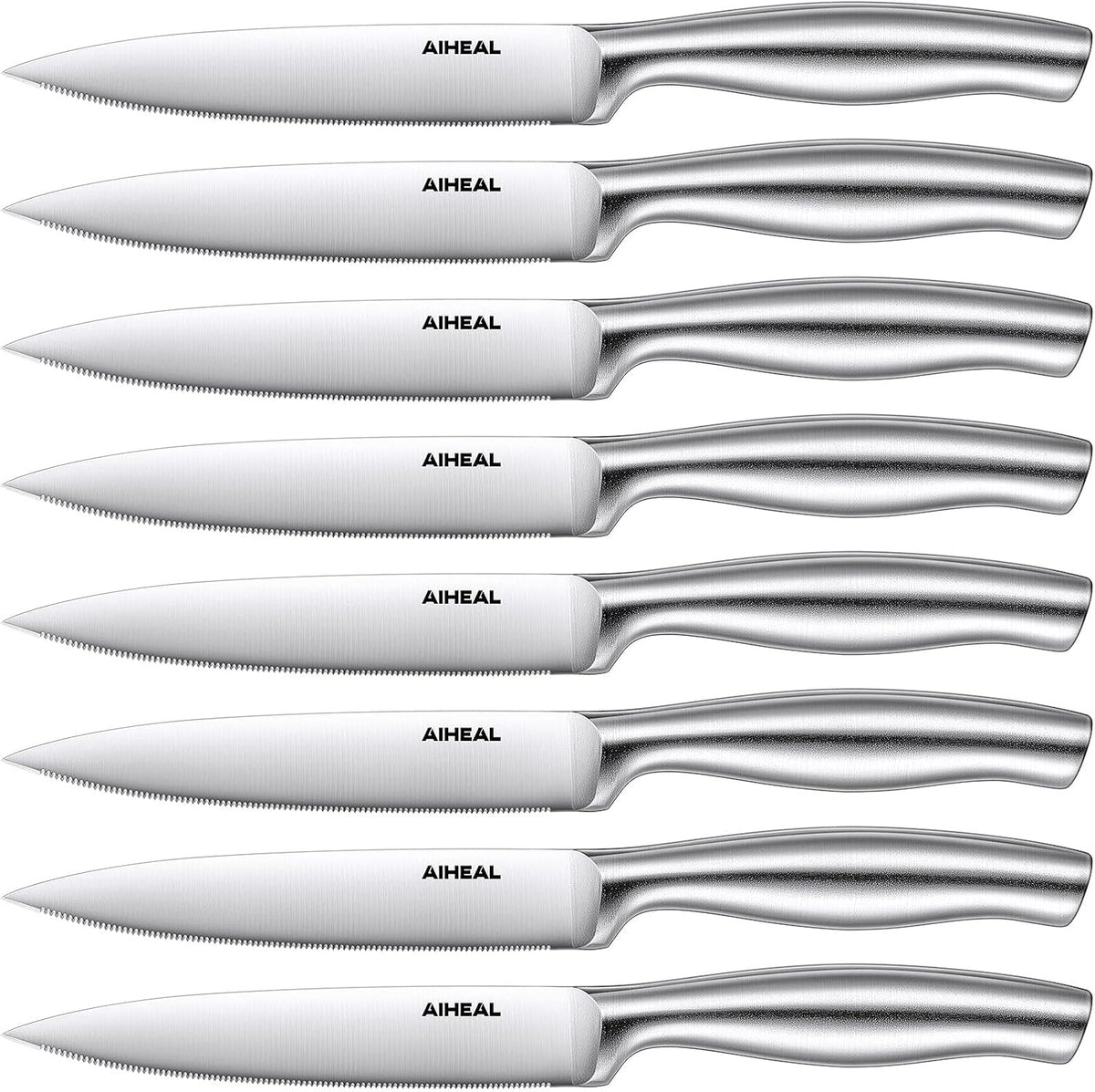 Aiheal Steak Knives, Stainless Steel Steak Knives Set of 8, Never Needs Sharpening Dinner Steak Knife Set, Sharp Micro Serrated Knives