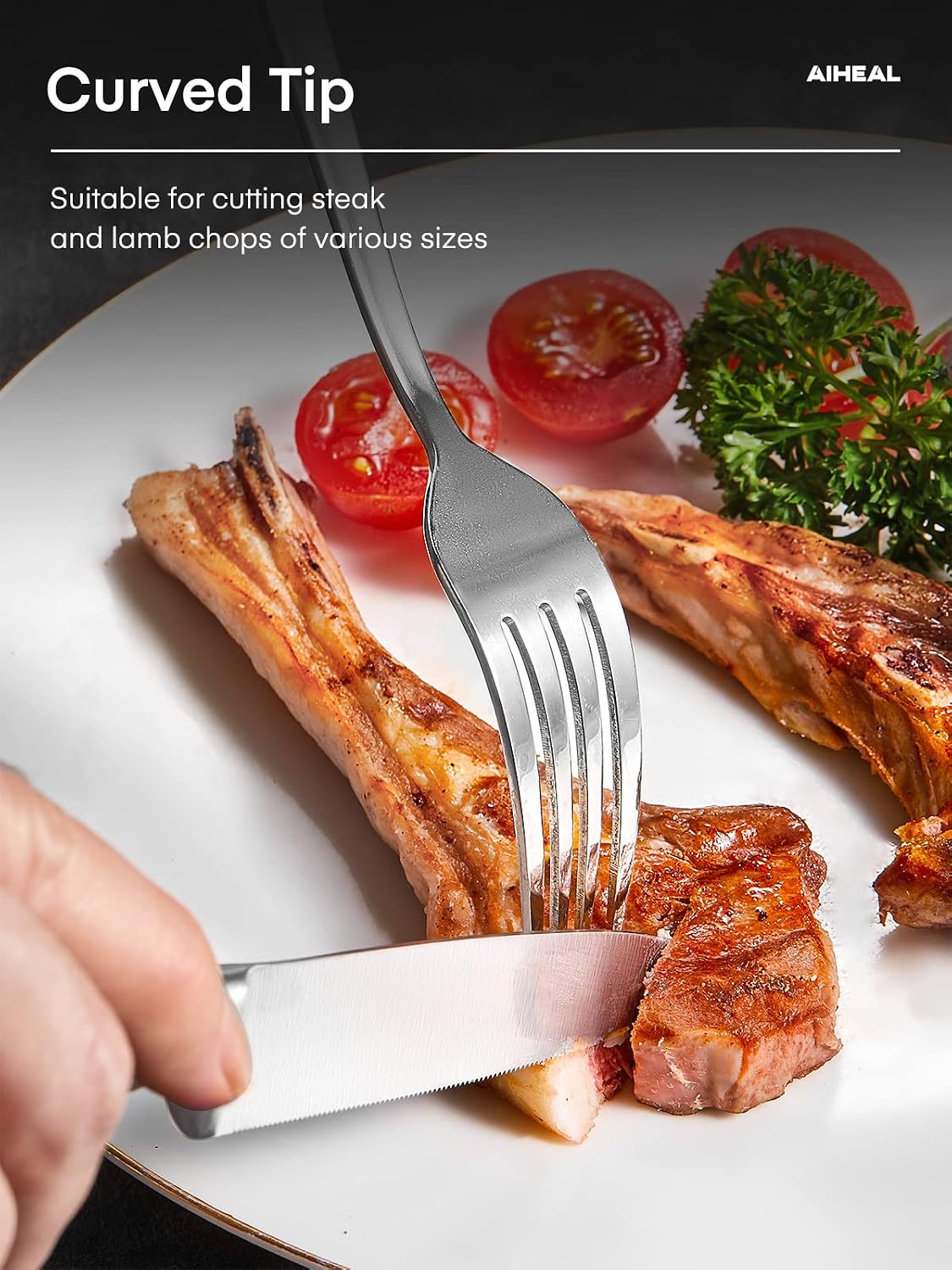 Aiheal Steak Knives, Stainless Steel Steak Knives Set of 8, Never Needs Sharpening Dinner Steak Knife Set, Sharp Micro Serrated Knives