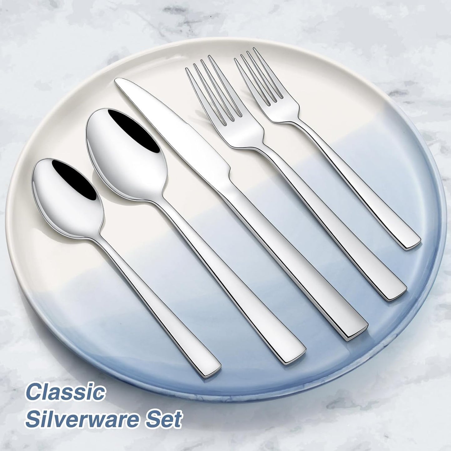40 Piece Silverware Set, Stainless Steel Flatware Set for 8 | Heavy Duty, Mirror Polished, Include Spoons/Forks/Knives, For Home Restaurant Hotel, Dishwasher Safe