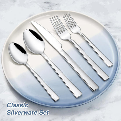 40 Piece Silverware Set, Stainless Steel Flatware Set for 8 | Heavy Duty, Mirror Polished, Include Spoons/Forks/Knives, For Home Restaurant Hotel, Dishwasher Safe