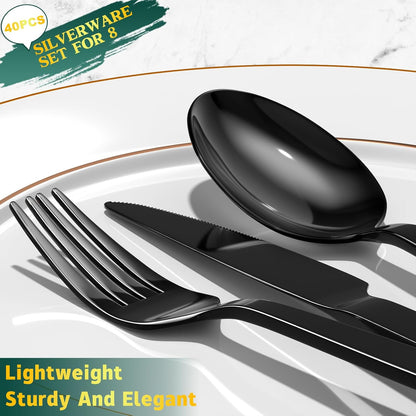 40 Piece Silverware Set, Stainless Steel Flatware Set for 8 | Heavy Duty, Mirror Polished, Include Spoons/Forks/Knives, For Home Restaurant Hotel, Dishwasher Safe