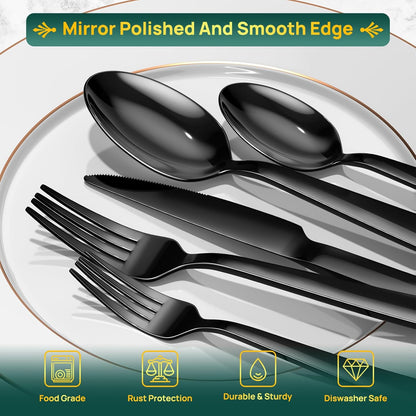 40 Piece Silverware Set, Stainless Steel Flatware Set for 8 | Heavy Duty, Mirror Polished, Include Spoons/Forks/Knives, For Home Restaurant Hotel, Dishwasher Safe