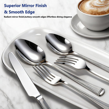 40 Piece Silverware Set, Stainless Steel Flatware Set for 8 | Heavy Duty, Mirror Polished, Include Spoons/Forks/Knives, For Home Restaurant Hotel, Dishwasher Safe
