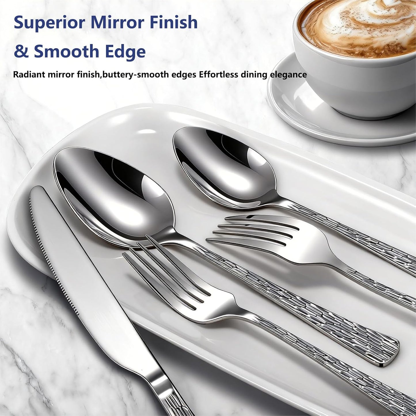 40 Piece Silverware Set, Stainless Steel Flatware Set for 8 | Heavy Duty, Mirror Polished, Include Spoons/Forks/Knives, For Home Restaurant Hotel, Dishwasher Safe