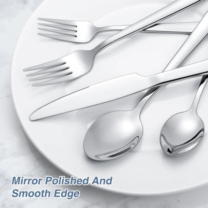 40 Piece Silverware Set, Stainless Steel Flatware Set for 8 | Heavy Duty, Mirror Polished, Include Spoons/Forks/Knives, For Home Restaurant Hotel, Dishwasher Safe