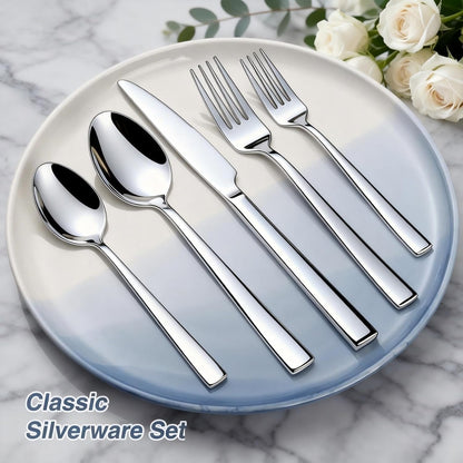 40 Piece Silverware Set, Stainless Steel Flatware Set for 8 | Heavy Duty, Mirror Polished, Include Spoons/Forks/Knives, For Home Restaurant Hotel, Dishwasher Safe