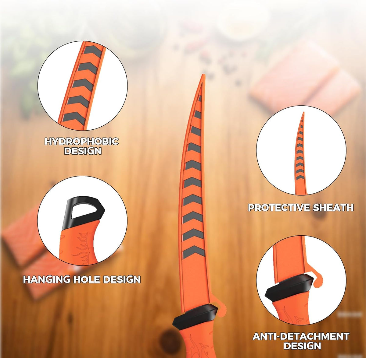 Fishing Fillet Knife 7 Inch, High Carbon Stainless-Steel Blade, Non-Slip Handles, Professional Fishing Knives for Outdoor and Home Use (Orange)