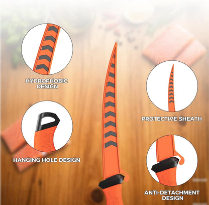 Fishing Fillet Knife 7 Inch, High Carbon Stainless-Steel Blade, Non-Slip Handles, Professional Fishing Knives for Outdoor and Home Use (Orange)