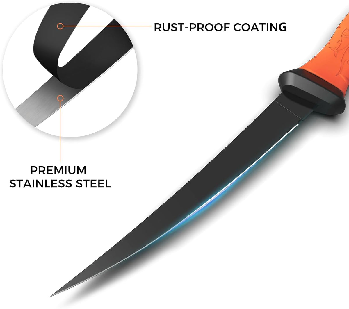 Fishing Fillet Knife 7 Inch, High Carbon Stainless-Steel Blade, Non-Slip Handles, Professional Fishing Knives for Outdoor and Home Use (Orange)