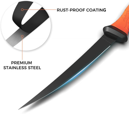 Fishing Fillet Knife 7 Inch, High Carbon Stainless-Steel Blade, Non-Slip Handles, Professional Fishing Knives for Outdoor and Home Use (Orange)