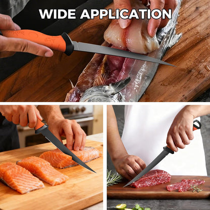 Fishing Fillet Knife 7 Inch, High Carbon Stainless-Steel Blade, Non-Slip Handles, Professional Fishing Knives for Outdoor and Home Use (Orange)