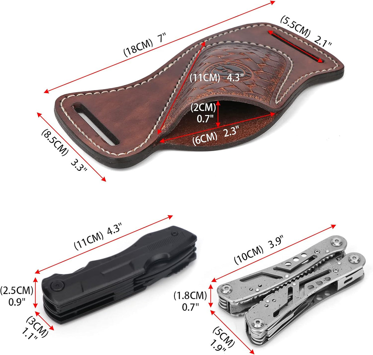 Tourbn Leather Knife Sheath for Belt Pocket Folding Knife Holder Compact Draw Knifes Carrier EDC Tools Holster