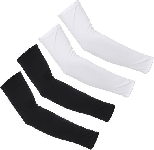 2 Pairs Arm Sleeves for Men and Women, UV Sun Protection Arm Sleeves, Cooling Compression Arm-Sleeve for Football, Basketball, Volleyball, Golf, Outdoor Sports, Working, Tattoo Cover Up (Black, White)