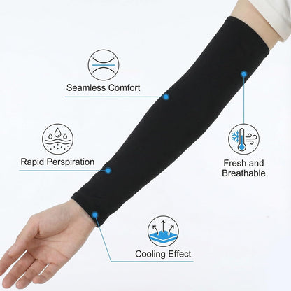 2 Pairs Arm Sleeves for Men and Women, UV Sun Protection Arm Sleeves, Cooling Compression Arm-Sleeve for Football, Basketball, Volleyball, Golf, Outdoor Sports, Working, Tattoo Cover Up (Black, White)