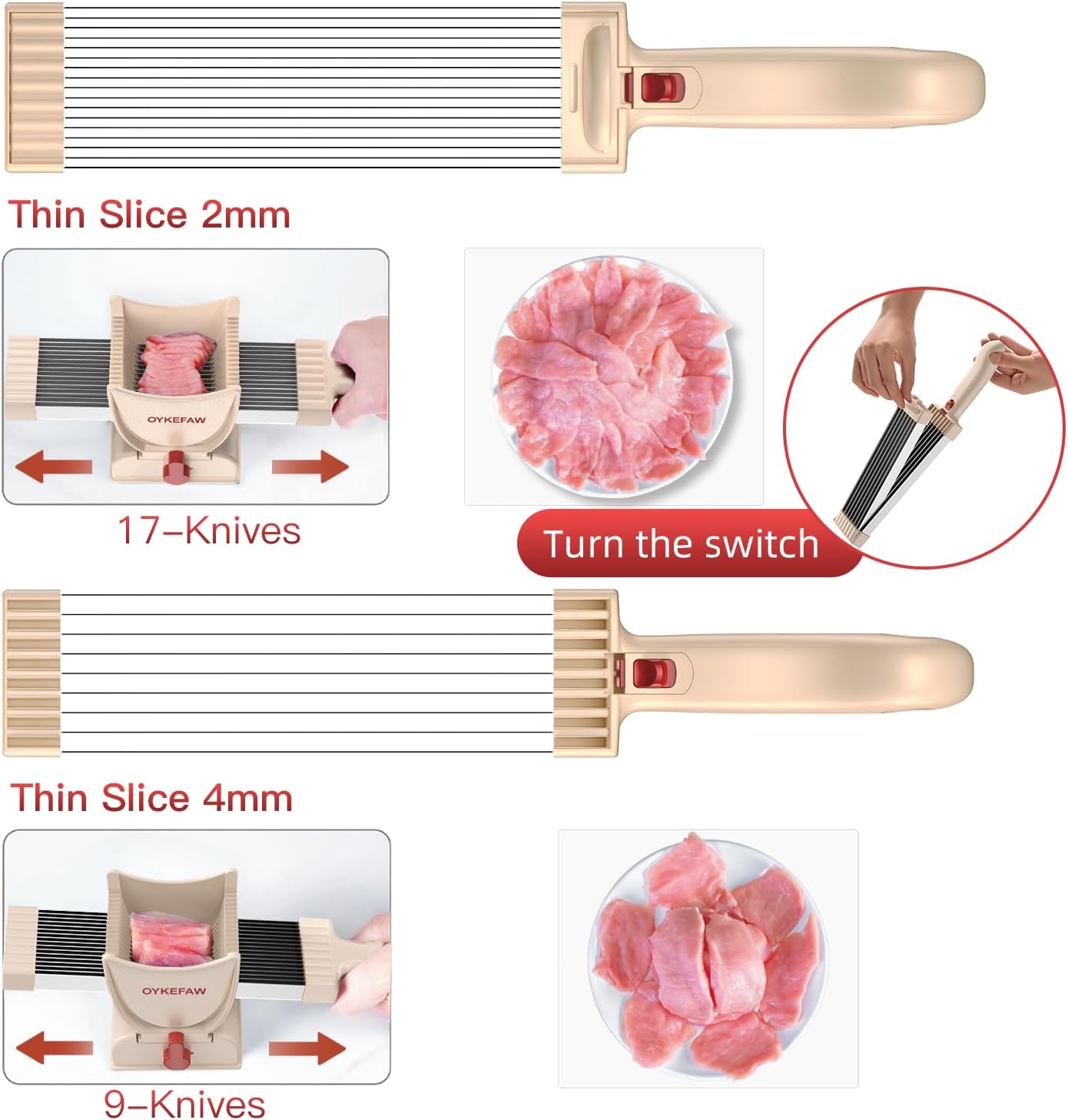 Fresh Meat Slicer Thickness Adjustable 2 or 4 mm For Meat Slicing Shredding | Manual Meat Slicer for Fresh Meat, Thickness Adjustable 2 or 4mm, Stainless Steel Meat Cutter Jerky Slicer for Beef Pork