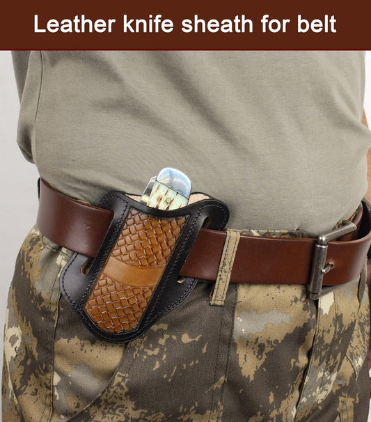 Leather Knife Sheath for Belts,Fits Folding Knife Sheath(Black)