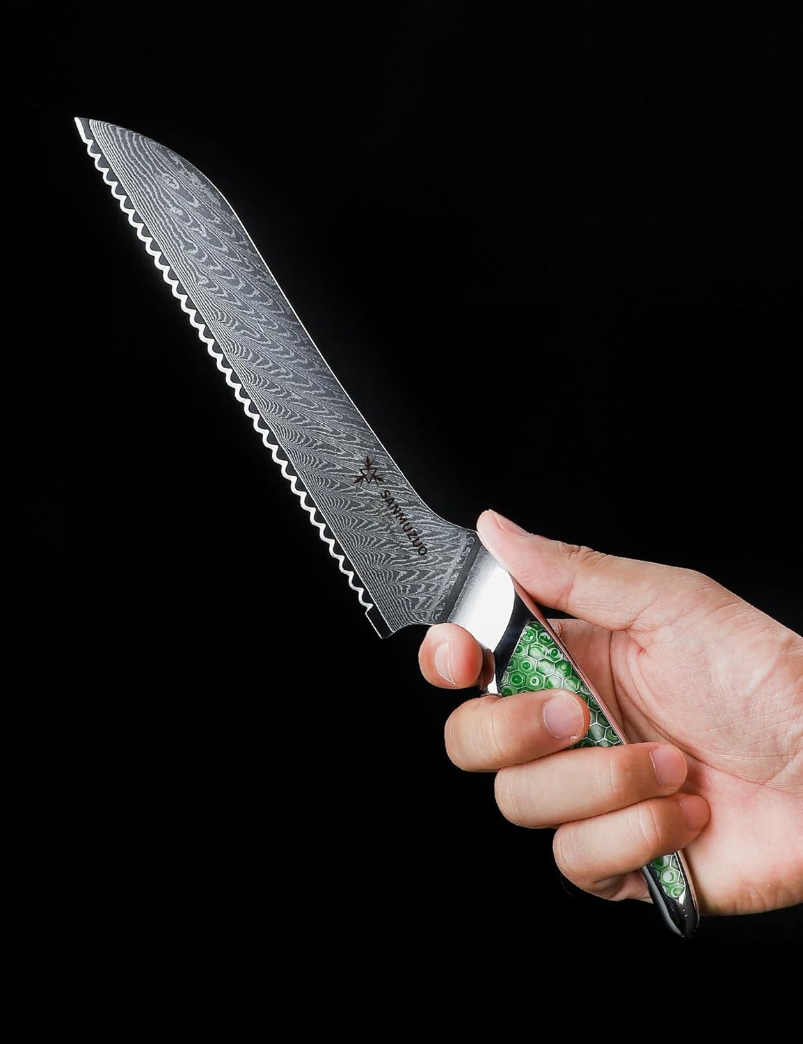 7 inch Nakiri Knife, Japanese VG-10 Damascus Steel Meat Cleaver, Ultra Sharp Vegetable Knife with Full-tang Handle in Green Resin, LA-S9 Series
