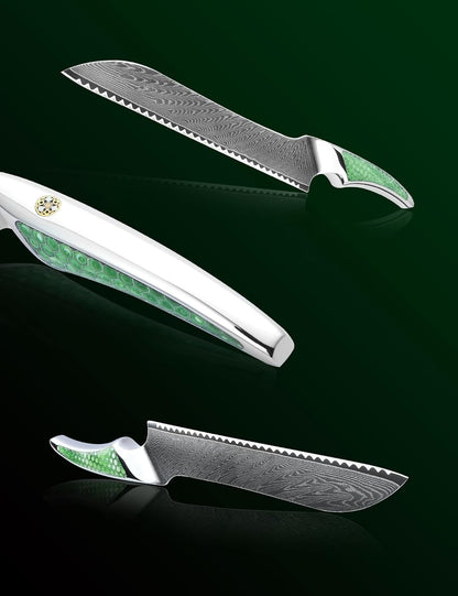 7 inch Nakiri Knife, Japanese VG-10 Damascus Steel Meat Cleaver, Ultra Sharp Vegetable Knife with Full-tang Handle in Green Resin, LA-S9 Series