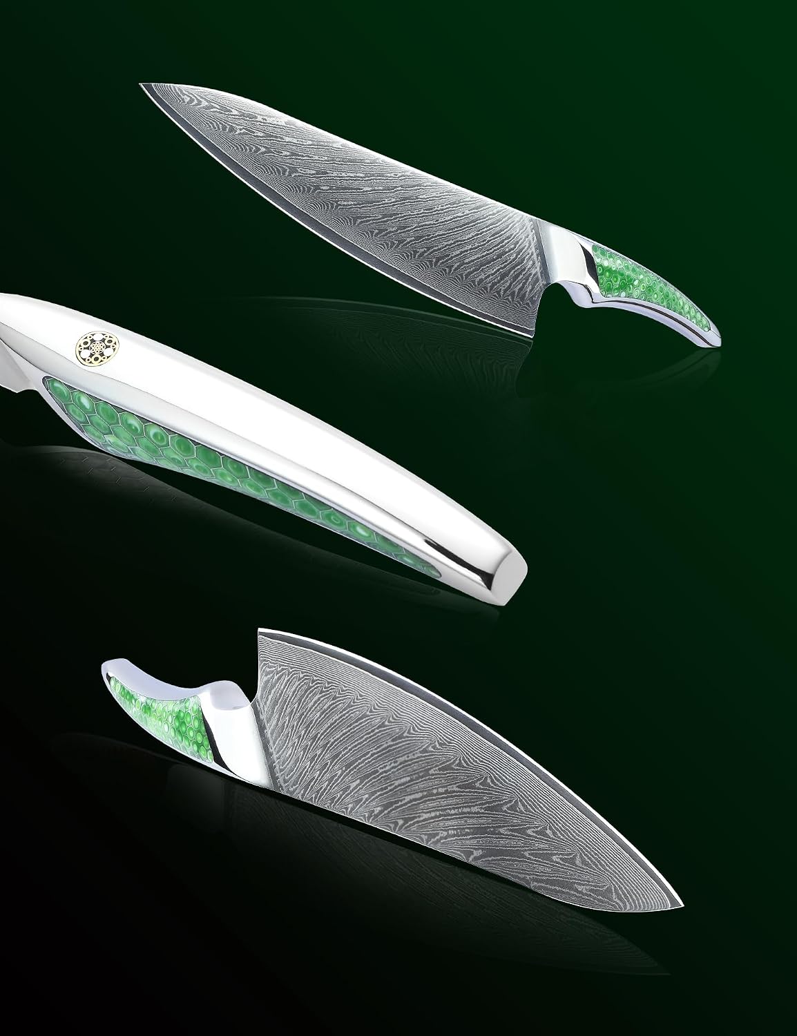 7 inch Nakiri Knife, Japanese VG-10 Damascus Steel Meat Cleaver, Ultra Sharp Vegetable Knife with Full-tang Handle in Green Resin, LA-S9 Series