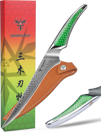 7 inch Nakiri Knife, Japanese VG-10 Damascus Steel Meat Cleaver, Ultra Sharp Vegetable Knife with Full-tang Handle in Green Resin, LA-S9 Series