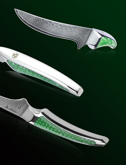 7 inch Nakiri Knife, Japanese VG-10 Damascus Steel Meat Cleaver, Ultra Sharp Vegetable Knife with Full-tang Handle in Green Resin, LA-S9 Series