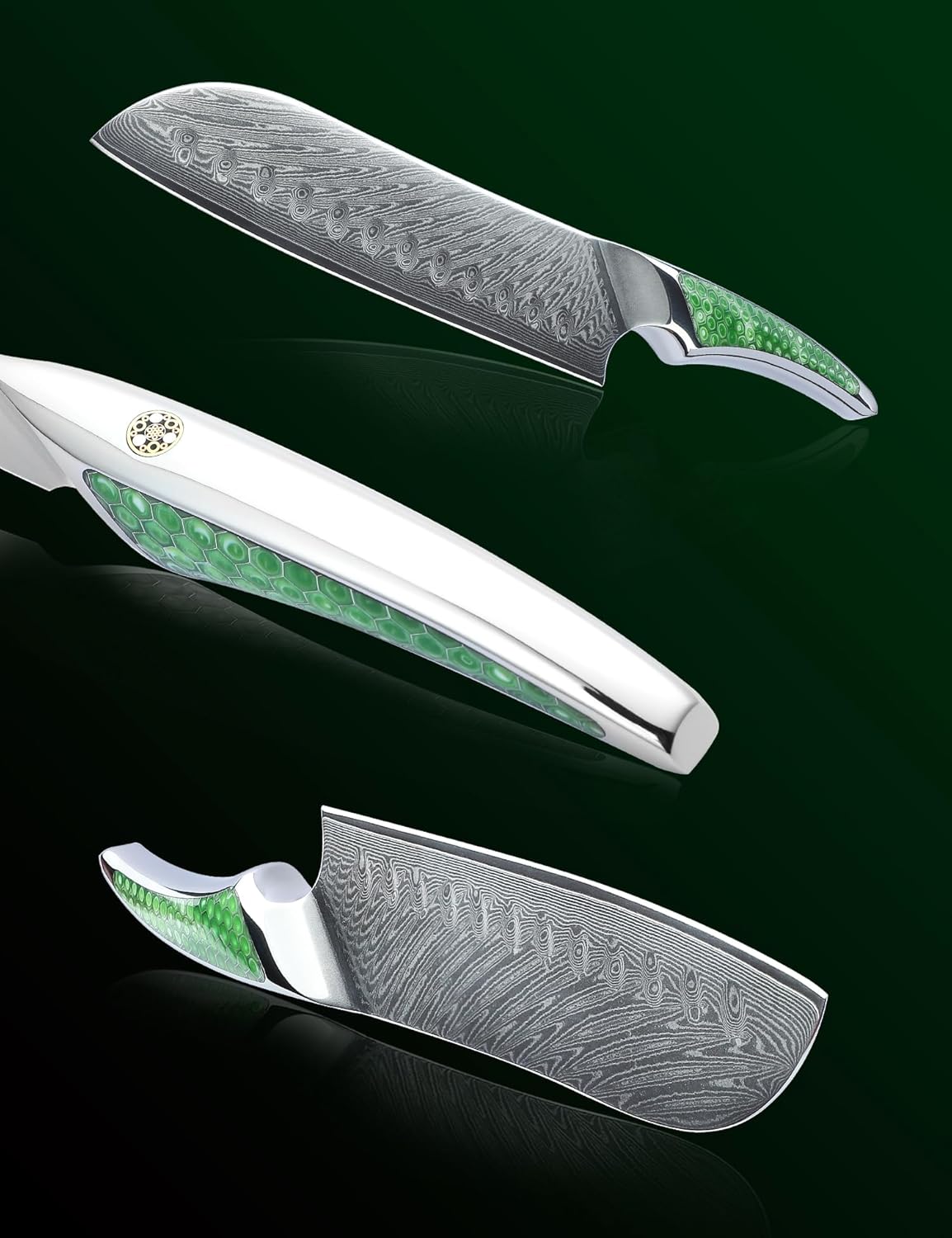 7 inch Nakiri Knife, Japanese VG-10 Damascus Steel Meat Cleaver, Ultra Sharp Vegetable Knife with Full-tang Handle in Green Resin, LA-S9 Series