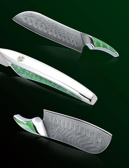 7 inch Nakiri Knife, Japanese VG-10 Damascus Steel Meat Cleaver, Ultra Sharp Vegetable Knife with Full-tang Handle in Green Resin, LA-S9 Series