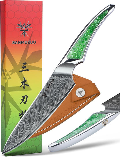 7 inch Nakiri Knife, Japanese VG-10 Damascus Steel Meat Cleaver, Ultra Sharp Vegetable Knife with Full-tang Handle in Green Resin, LA-S9 Series