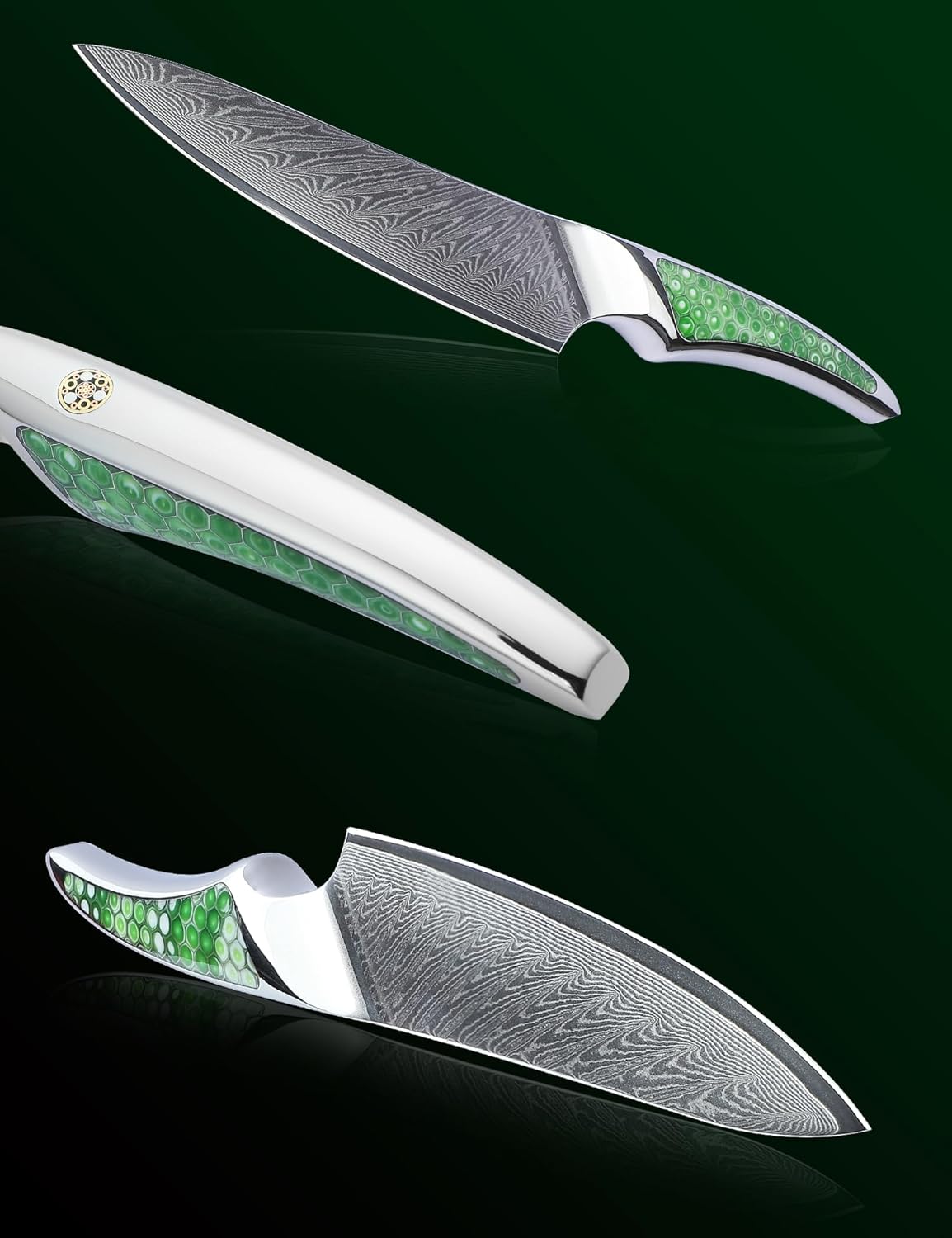 7 inch Nakiri Knife, Japanese VG-10 Damascus Steel Meat Cleaver, Ultra Sharp Vegetable Knife with Full-tang Handle in Green Resin, LA-S9 Series