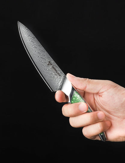 7 inch Nakiri Knife, Japanese VG-10 Damascus Steel Meat Cleaver, Ultra Sharp Vegetable Knife with Full-tang Handle in Green Resin, LA-S9 Series