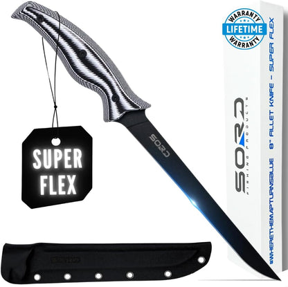 SORD 8" Flexible Fillet Knife for Fish - Saltwater and Freshwater Fishing Knife - G10 Handle - Full Tang - Kydex Sheath