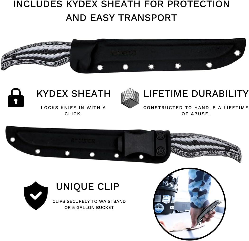 SORD 8" Flexible Fillet Knife for Fish - Saltwater and Freshwater Fishing Knife - G10 Handle - Full Tang - Kydex Sheath